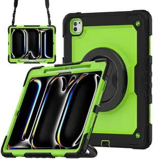 BONAEVER Case for iPad Pro 13 Inch M5 M4 2025 2024  with Built-in Screen Protector, 360° Rotating Stand, Pencil Holder, Adjustable Shoulder Strap, Pencil Holder Green