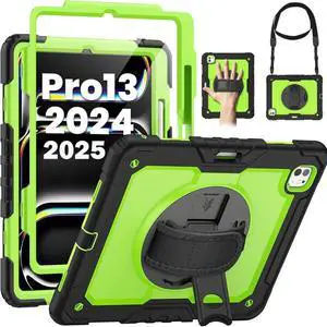 BONAEVER Case for iPad Pro 13 Inch M5 2025 M4 2024 with Built-in Screen Protector, 360° Rotating Stand, Adjustable Shoulder Strap, Pencil Holder Green