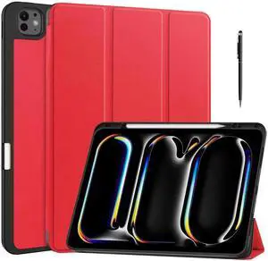 BONAEVER Case for iPad Pro 13 Inch M5 M4 2025 2024, Slim Smart Stand Cover Protective Cover with Pencil Holder, Stand, Universal Stylus Pen,Support Apple Pencil Charging + Auto Wake/Sleep Red