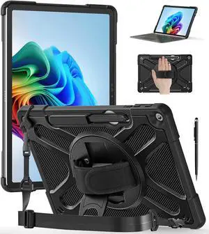 BONAEVER Case for Microsoft Surface Pro 12 inch 2025, Heavy Duty Shockproof Protective Cover with 360° Rotating Kickstand, Hand & Shoulder Strap, Type Cover Keyboard Compatible