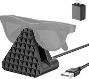 BONAEVER Charging Station for Ray Ban Meta - Replacement Charger for Ray-Ban Meta Glasses - USB A Type Organizer Charging Dock Stand for Wayfarer Skyler Headliner, with Adapter