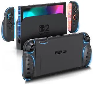 BONAEVER Hard Protecitve Case for Nintendo Switch 2, TPU Split and Ergonomic Grip Cover for JoyCon, Dockable Anti-Scratch Hard Back Shell, Matte Black