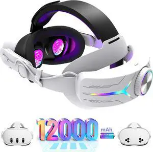 Head Strap for Meta Quest 3/3s Accessories Upgraded RGB Lighted with Battery 12000mAh, Quick Charge for Extended Playtime, to Reduce Facial Stress, Adjustable Elite Strap White