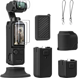 Silicone Case Compatible with DJI OSMO Pocket 4, Pocket4 Accessories Soft Skin Protective Cover Combo with Tempered Glass Lens Screen Protectors, Silicone Base Stand Silicone Case Compatible with DJI OSMO Pocket 4, Pocket4 Accessories Soft Skin Protective Cover Combo with Tempered Glass Lens Screen Protectors, Silicone Base Stand