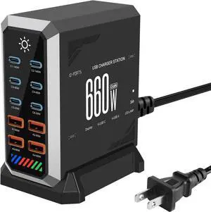 10-Port GAN Charging Station 660W, Dual 140W USBC Power Block Multiport | Multiple Phones & Laptops on One Desk - MacBook Pro, iPad, iPhone, Samsung Galaxy | 6 USB-C + 4 USB-A Type-C Power Hub 10-Port GAN Charging Station 660W, Dual 140W USBC Power Block Multiport | Multiple Phones & Laptops on One Desk - MacBook Pro, iPad, iPhone, Samsung Galaxy | 6 USB-C + 4 USB-A Type-C Power Hub