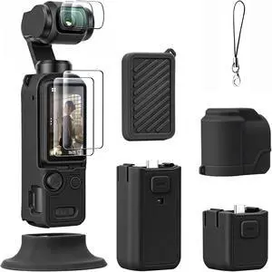 Silicone Case Compatible with DJI OSMO Pocket 4, Pocket4 Accessories Soft Skin Protective Cover Combo with Tempered Glass Lens Screen Protectors, Silicone Base Stand, Black Silicone Case Compatible with DJI OSMO Pocket 4, Pocket4 Accessories Soft Skin Protective Cover Combo with Tempered Glass Lens Screen Protectors, Silicone Base Stand, Black