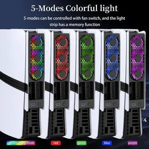 RGB PS5 Slim/Pro Cooling Fan, Auto Power Cooling System for PS5 Pro/Slim, Silent Cooler Fan with 3 Fans/3 Speed/USB 3.0 Port Compatible with PlayStation 5 Slim/Pro Digital and Discs Edition RGB PS5 Slim/Pro Cooling Fan, Auto Power Cooling System for PS5 Pro/Slim, Silent Cooler Fan with 3 Fans/3 Speed/USB 3.0 Port Compatible with PlayStation 5 Slim/Pro Digital and Discs Edition