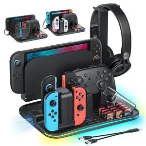 RGB All-in-1 Charging Dock & Organizer Station for Switch 2/Switch 1, Fan Cooling, 4 Joycons + Pro Controller Charging, 12 Game Card Slots, Headset Holder & 9 RGB Modes RGB All-in-1 Charging Dock & Organizer Station for Switch 2/Switch 1, Fan Cooling, 4 Joycons + Pro Controller Charging, 12 Game Card Slots, Headset Holder & 9 RGB Modes