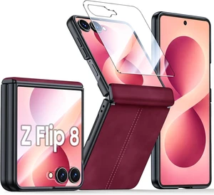 Case for Galaxy Z Flip 8 with Hinge Protection & Screen Protector, Ultra-Thin Slim Matte PU Leather PC Shockproof Cover, Scratch-Resistant Bumper Protective Case for Samsung Z Flip 8 - Black Red Case for Galaxy Z Flip 8 with Hinge Protection & Screen Protector, Ultra-Thin Slim Matte PU Leather PC Shockproof Cover, Scratch-Resistant Bumper Protective Case for Samsung Z Flip 8 - Black Red