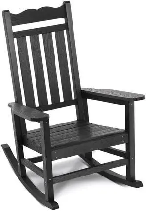 All-Weather Patio Rocking Chair with 400 lbs Weight Capacity, Oversized Porch Rocker Chair, for Backyard, , Lawn, Garden, Outdoor and Indoor, Black