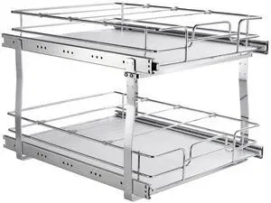 2 Tier 20"W x 21"D Pull Out Cabinet Organizer, Heavy Duty Slide Out Pantry Shelves, -Plated Steel Roll Out Drawers, Sliding Drawer Storage for Inside Kitchen Cabinet, Under Sink 20W×21D×15H inches