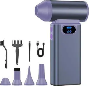 Metal Electric Compressed Air Duster, 300000RPM High Speed Rechargeable Blower&Pump for Leaf Blower with Digital Display, 4-Speed Modes-Brushless Motor Mini PC Dust Cleaner Light(Purple)  Purple -