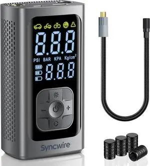Tire Inflator Portable Air Compressor - 150PSI 2X Faster Inflation Smart Pump for Car Tires [Extra-Large LCD] with Digital Pressure Gauge, Auto Shut-Off Car, Motorcycle, Bike & Balls  Silver