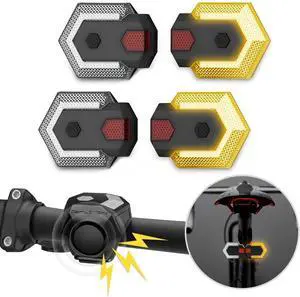 4 Pcs Bike Turn Signals Front and Rear, USB Rechargeable Bicycle with Horn, Wireless Waterproof Rear Light 120 DB Horn for Road Bicycle, Ebike, Scooter Black -