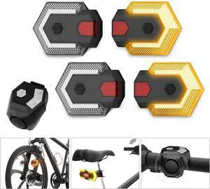 Bike Turn Signals Front and Rear, USB Rechargeable Tail Light with Bicycle Horn, Wireless Waterproof Rear for Road Cycling Safety Black -
