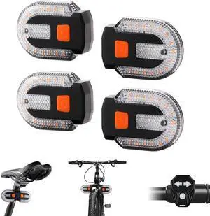 Bike Tail Light with Turn Signal, Split Bicycle Rear Lights, USB Rechargeable Signal Taillights for Cycling, Cyclist Safety Warning 5 Mode (Only One Remote Control)  4PC Yellow+Red Type