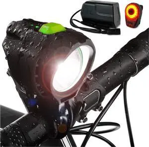 1800 Lumen Bicycle Light Set - The Stamina Super Bright Headlight w/Quad Cree Technology and Weight Military Grade Nylon Shell Free USB Rechargeable Taillight White, Red, Black