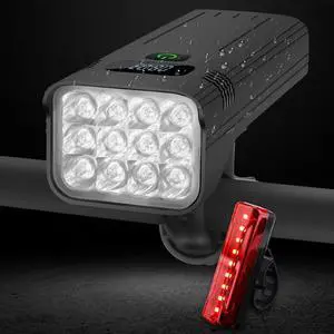 Bike Lights,Bike Light for Night Riding,10000Lumen LED Headlight,Rechargeable Headlight,Bright Lights Front and Back with High Beam&Low Beam Light,Free Taillights  12*LED lighs -