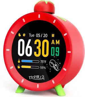 Alarm Clock with Colorful LCD Display, 4 Loud Clocks for Heavy Sleepers, Visual Timer White Noise, Cute Small Beside Digital Clock, Gifts Kids Girls Adults, Bedrooms Kitchen Red -
