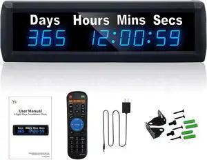 Digital 999 Days Countdown Timer, Count Up/Count Down Clock with Remote, 12/24 Hour Real Time, Event Large Display, Calendar for Retirement/Pregnancy/Birthday/Christmas  Blue -