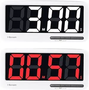 i-Scream LED Big Timer - Countdown Clock with Large 7.3" Display, 3 Brightness Settings, 4 Alarms and Volume Levels, Battery-Powered Magnetic for Home, Cooking, Studying, Fitness, Classroom White
