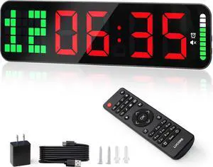 Gym Timer - Large Digital Clock Wall with Interval Time Progress Bar, Countdown/Up Stopwatch, Remote Control for Home Garage Boxing Crossfit  Black+red