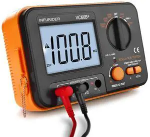 Digital Insulation Resistance Tester, Megohmmeter Ohm Meter YF-VC60B+, Voltage Tester 250/500/1000V, Megohm with Backlight LCD Display, Data Hold  YF-T6-VC60B -