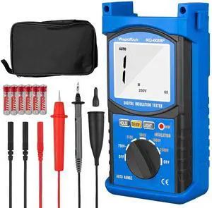 Digital Insulation Resistance Tester, RQ-6688F Voltage Tester 250/500/ 1000/ 2500V, Auto Range Megohmmeter 1M~20G, Resistance Tester with 1999 Count LCD Display, Data Hold, Back-Light Battery