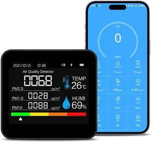 9-in-1 Indoor Air Quality Monitor: Detects PM2.5, PM1.0, PM10, CO2, CO, TVOC, HCHO, Temperature & Humidity for Home, Office, School Hotel -