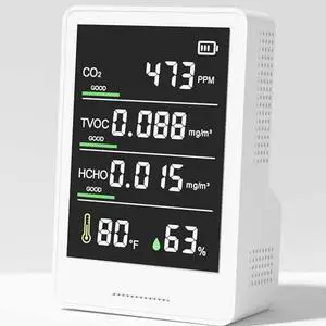 5-in-1 Professional Indoor Air Quality Monitor Portable CO2 | Temperature Formaldehyde Detector Humidity TVOC Tester - Confined Space Clean  White