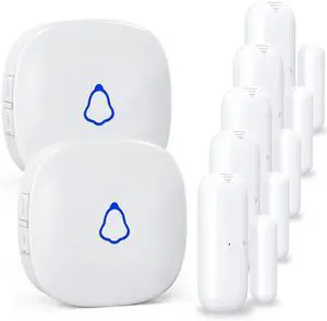 Door Chime,  Wireless Open Contact Sensor Alarm with 500 FT Range, 58 Chimes and 5 Volume Levels for Business/Store/Home/Office When Entering, Transmitters + 2 Plug-in Receivers (White) White -