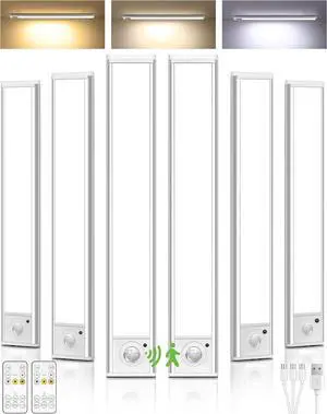 Under Cabinet Lighting,LED Rechargeable Motion Sensor Light Indoor Battery Operated,3 Color Temps&Dimmable Closet Lights with Remote,Wireless Counter for Kitchen Stairs (6 Pack)  12inch 6Pack