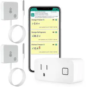 WiFi Freezer Thermometer Alarm, Email Alert, App Notification, 2-Years Data Export, No Subscription Fee, 2 Remote Temperature Sensors for Refrigerator, Freezer, Hot Tub White -