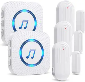 Door Sensor Chime for Opens, Business/Home/Office/Store, 500 FT Range, 26 Chimes, 5 Adjustable Volume, 3 Sensors + 2 Receivers White  Receiver