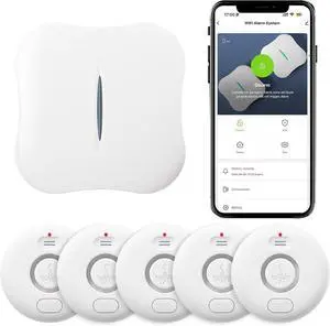 WiFi Water Leak Detectors 5 Pack, 120dB Adjustable Loud Sensor, Wireless Wi-Fi & Drip Alarm, App Alerts, Alarm Sensors 1 Hub for Home Kitchen, Bathroom, Sink, Laundry white -