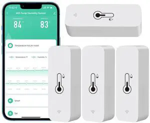 WiFi Hygrometer Thermometer Sensor for Home, Indoor Outdoor Wireless Temperature Humidity Monitor with Remote App Notification Alert, Work Tuya app, Home Greenhouse (4-Pack) 4-Pack -