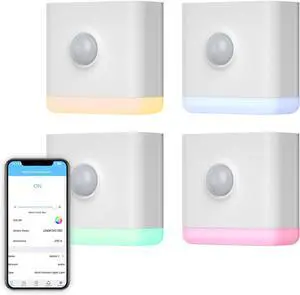 Multi-Function Night Light 4 Pack, Zigbee Repeater, 3-in-1 Combines a Motion Sensor, Illumination Sensor and RGB Color Light, 1-100% Adjustable Brightness, hub Required -