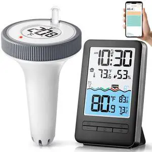 Wireless WiFi Pool Thermometer with Easy-to-Read 4" Digital LCD Display, Perfect Water for Indoor & Outdoor Swimming Pool, Hot Tub, Spa, Aquarium, Ponds, and Baths (Grey, 1 Pack) Grey Pack