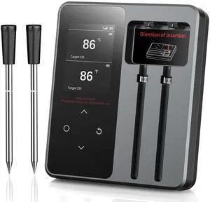 Wireless Meat Thermometer with App Control, 600FT Bluetooth Range, Dual Probes & 6 Sensors, 0.5S Instant Read, LCD Display, IP67 Waterproof Real-Time Monitoring Smart Alerts for BBQ, Grill, Oven