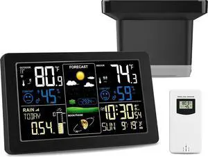 Digital Rain Gauge and Weather Station, Wireless Outdoor, Home Stations Indoor Outdoor with Thermometer, Barometer, Hygrometer, Atomic Clock, Forecast Alerts  Station -