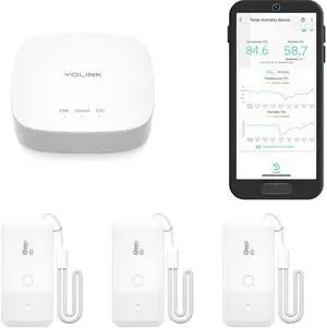 Smart Wireless Thermometer Hygrometer, 3-Pack, Wide Temp Range for Freezer, Fridge, Green House, Pet Cage, App Alerts, Emails, Text/SMS alerts, 5 Years Battery Life- Hub Included white -