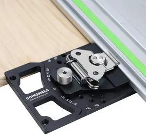 Adjustable Angle Track Saw Square with -60° to 60° Quick Positive Stop,Guide Rail Square,Protractor,90 Degree Right Guide Compatible Festool and Makita Black -