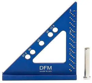 DFM Small Carpenters Work Tools w/Fixed Miter Angle Pin - Precision Woodworking 3.5" x 3.75" Size for Pocket 1/16" Scribe Holes 5 1/4" Made in USA English Blue