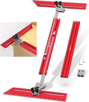 Portable Stair Tread Template Tool, Simple Assembly Measuring Adjustable Bar Length from 23" to 64.2", Precision Jig with Dual Knobs and Stop Pins, 14" Pivoting Scale  Red -