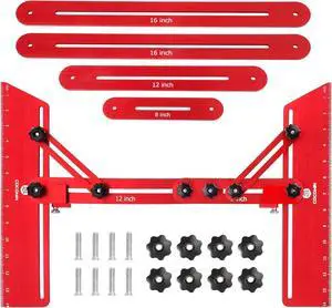 Stair Tread Template Tool, Gauge Measuring Tool jig with Angled Brace and Edge Flip Stops, Adjusting Length from 11.5" to 60", Solid Aluminum Alloy for Cutting Perfect Stairs  Red -