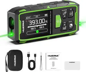 Dual Laser Measuring Tool, 393Ft Green-Beam Bilateral Digital Distance Measure 6 Units Ft/in/M, Rechargeable Measurement Tool -Backlit LCD Display, Length/Area/Volume/Angle Sensor Green Beam -