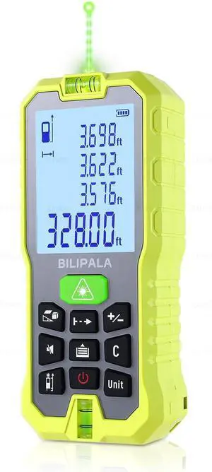 Laser Measure,100M/328ft Digital Tape Measure with Backlit LCD,±2mm Accuracy, M/in/Ft Unit Switching, Measuring Distance,Area,Volume,Pythagoras Mode for Indoor/Outdoor Use(Green)  Green DM100G(100m)
