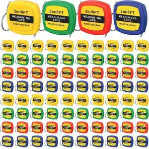 80 Pcs Small Tape Measure Keychains 6 ft/ 2 m Mini Retractable Measuring Bulk with Slide Lock Construction Party Favors for School Prize Bag Filler DIY Projects Office Home Use, 4 Colors -