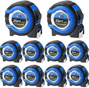 10 Pack Tape Measure with Fractions 1/8 Steel Measuring Retractable Easy Read Measurement Ruler Power Blade (25 ft X 1 in,Blue) Blue  25 in