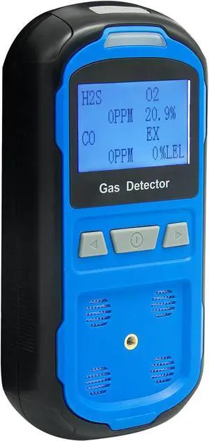 Upgraded 4 Gas Monitor Multi Detector,  Leak Rechargeable Ex H2s Co O2 with LCD Multiple Indicator (Blue) Blue -